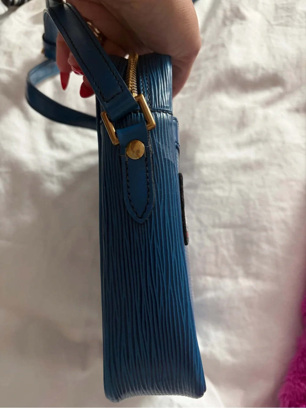 Louis Vuitton Blue Epi Leather crossbody Messenger Bag with Patch Accents